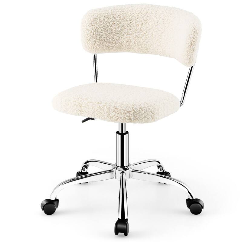 Gymax Computer Desk Chair Adjustable Sherpa Office Chair Swivel Vanity