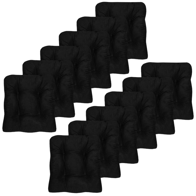 Sweet Home Collection Fluffy Memory Foam Tufted Chair Cushion Non Slip Microdot Rubber Back - Set of 12 - Black