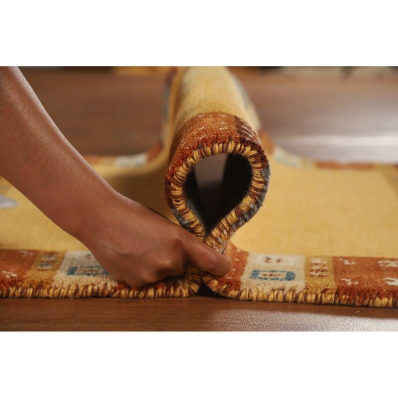 Hand Knotted Oriental 100% Wool Carpet Tribal Tribal Yellow & Gold Gabbeh Area Rug - 4' 4'' X 2' 6''