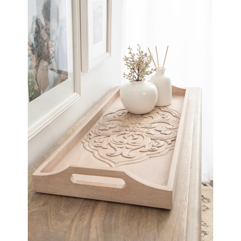 Kate and Laurel Adhira Carved Decorative Tray - 10x24