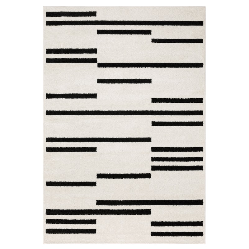 Quinn Staggered Stripes Beige/ Black Area Rug