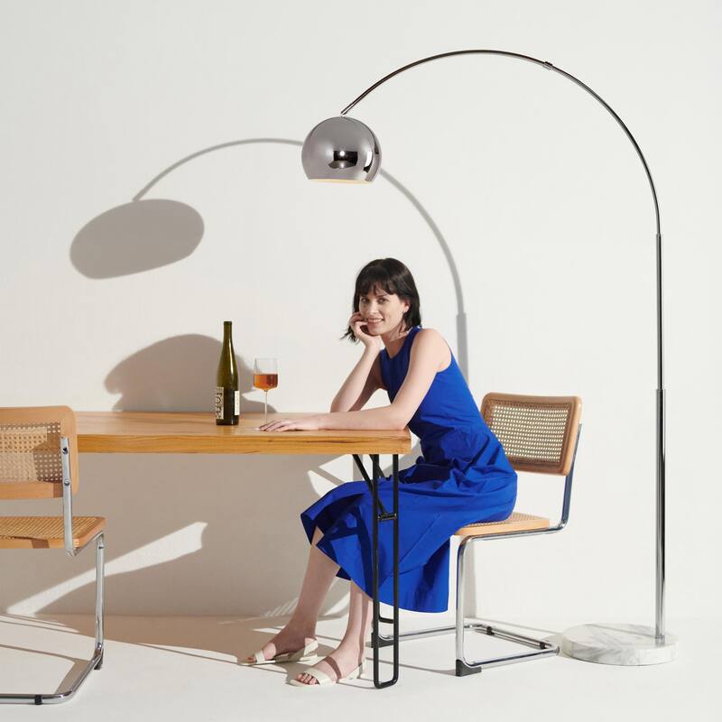 Brightech Olivia 75 in. Industrial Adjustable LED Arc Floor Lamp with Brass Metal Bowl Shade