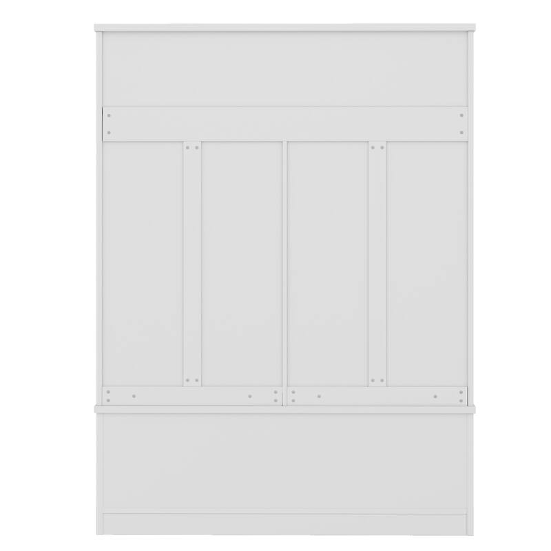 Roomfitters Modern Hall Tree with Metal Hooks and Shoe Cubbies, Multi-Functional Entryway Coat Rack with Storage Shelves