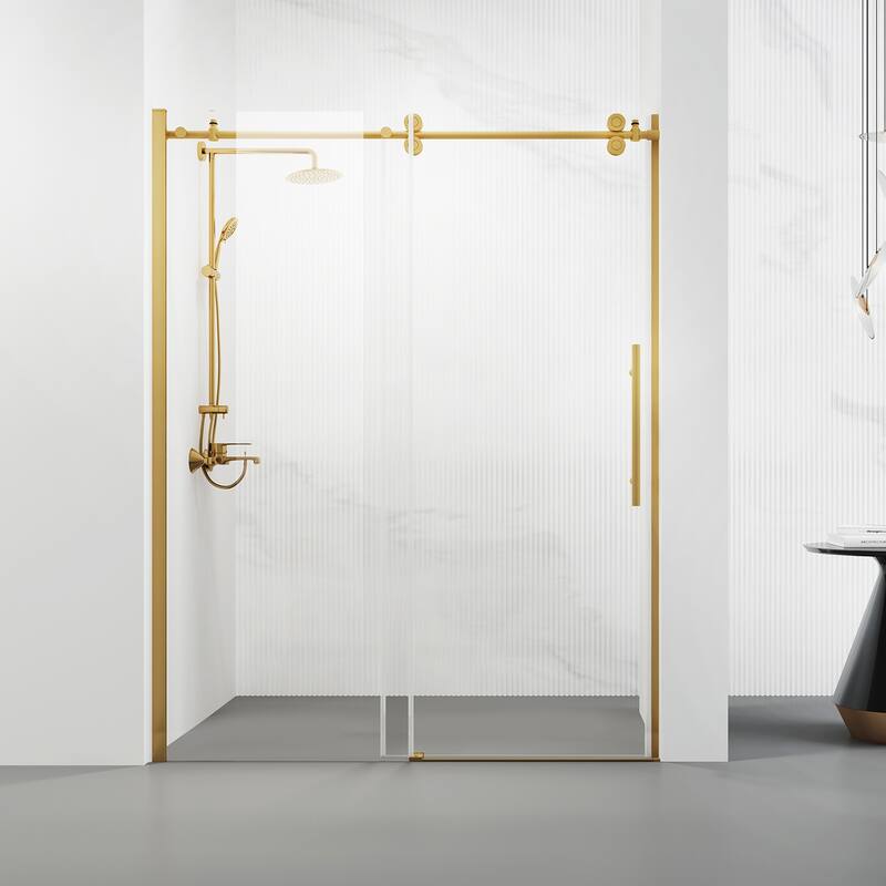 Massa 60" W x 76" H Sliding Frameless Shower Door in Brushed Gold - 60" W x 76" H