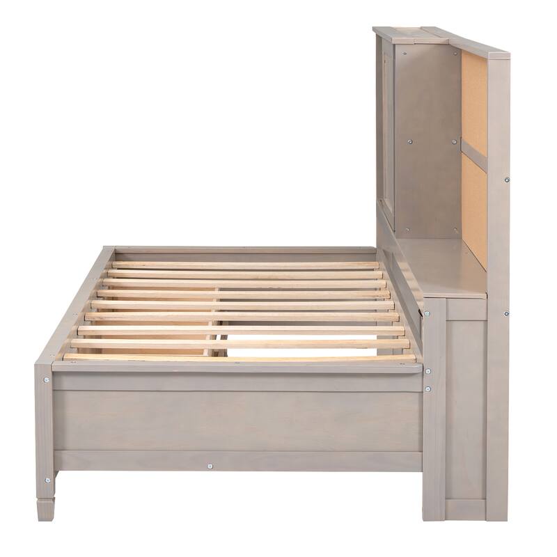 Twin Daybed with Cork Board, Built-in USB Ports, Storage Shelves, and 3 Drawers, No Box Spring Needed