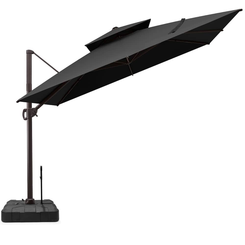 11 FT Square Outdoor Patio Aluminum Double Top Cantilever Umbrella with Rod Base