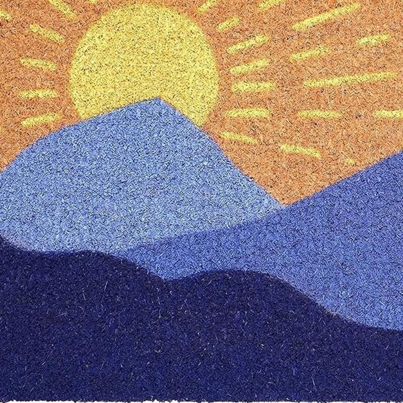 HomeRoots 17" X 29" Brown Blue And Yellow Mountain Sunrise Outdoor Coir Door Mat - 17.00' X '29.00