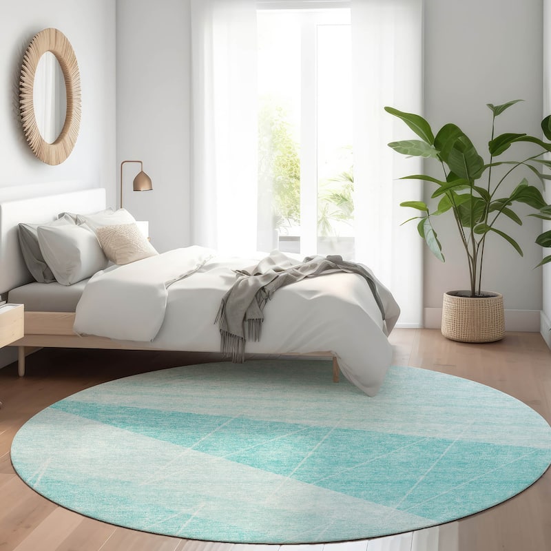 Machine Washable Indoor/ Outdoor Chantille Modern Prism Rug - Teal - 8' x 8'