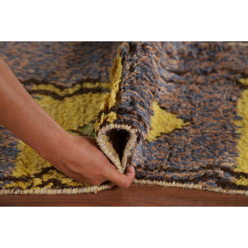 Gray Plush Geometric Moroccan Area Rug Hand-Knotted Wool Carpet - 9'0" x 12'7"