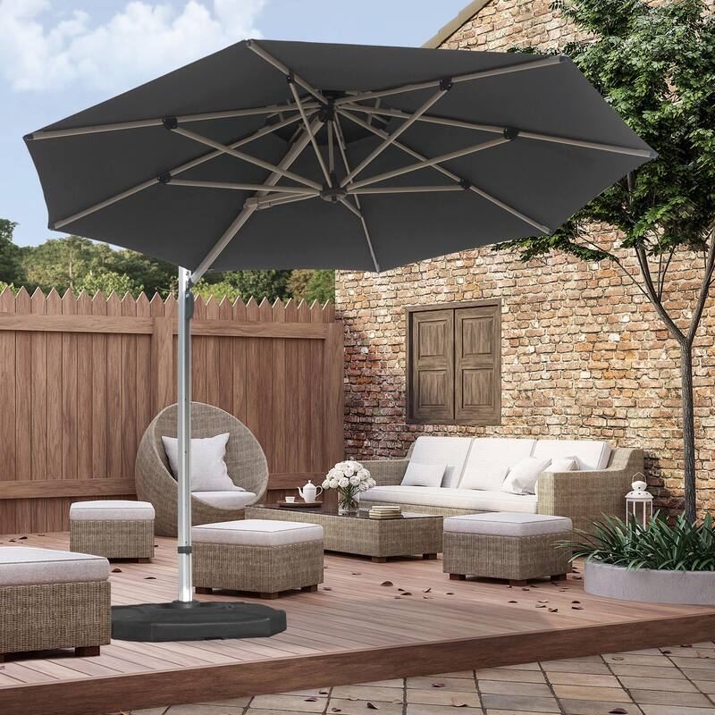 Aluminum Patio Umbrella - 360° Rotation, Hydraulic Lift - Grey(10' Octagonal)