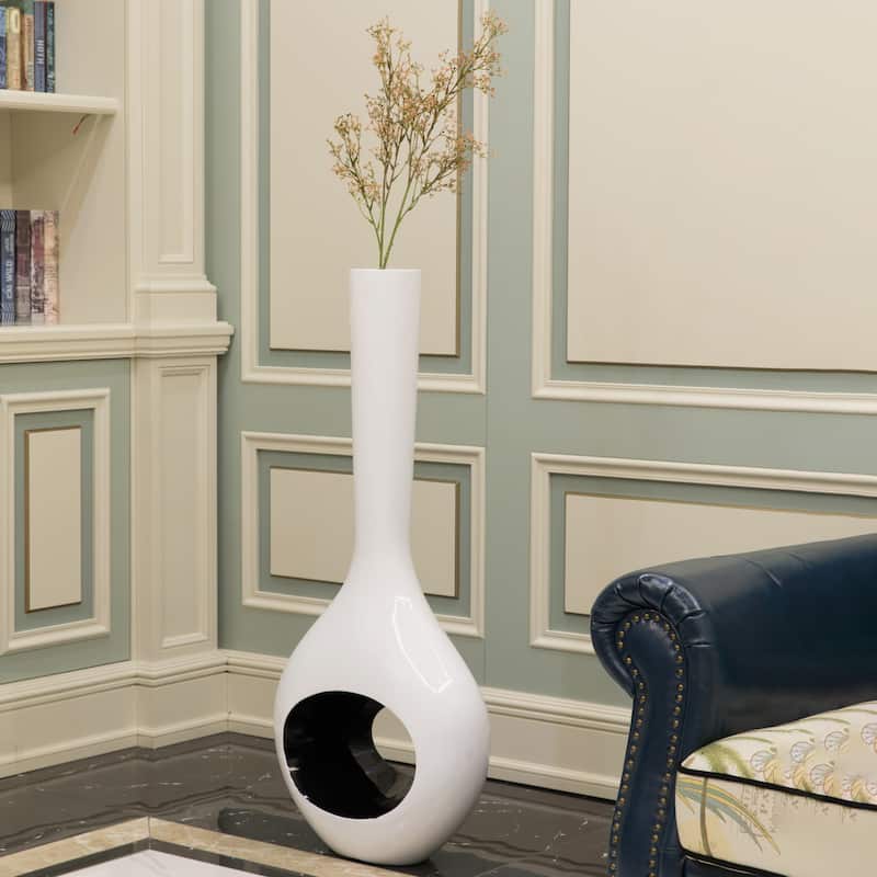 Tall Floor Vase, White Vase with Hole Inside Black 45 Inch Vase, Tall Vase for Home Décor, Interior Decoration, Modern Vase