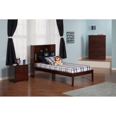 Newport Twin Platform Bed with Bookshelf in Walnut
