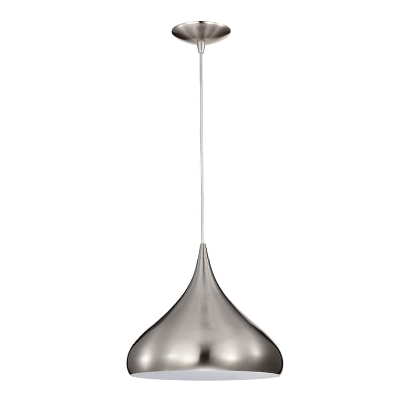 1-Light 12 in. Brushed Nickel Single Pendant with Teardrop Metal Shade