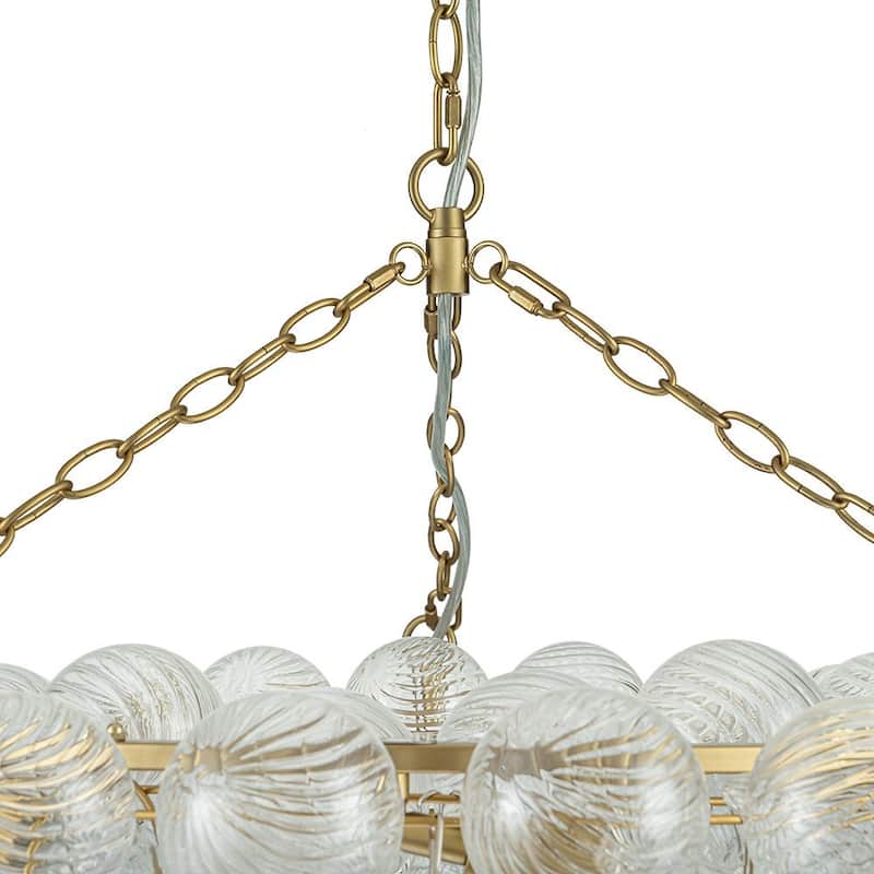 32in 8-Light Swirled Glass Globe Brass Wheel Bubble Pendant Chandelier