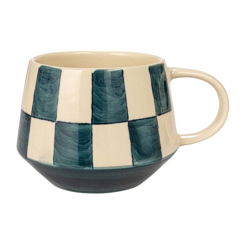 Stoneware Mug Set with Checkered Patterns - 4.8"L x 3.4"W x 3.3"H