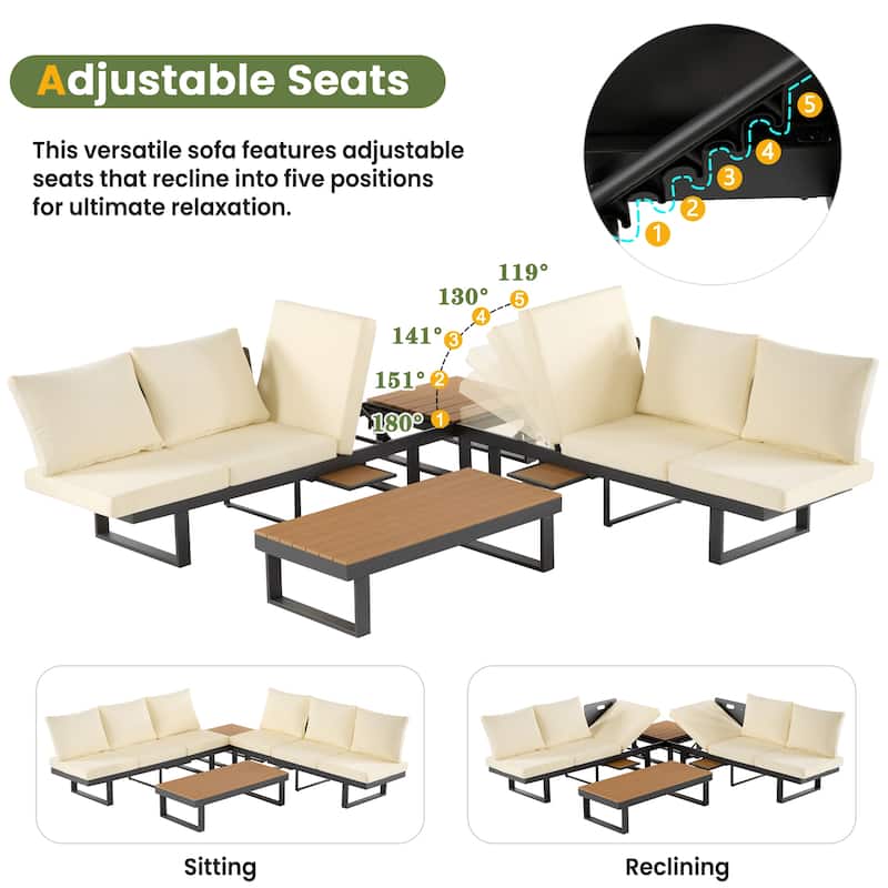 Outdoor Sectional Sofa Set, Patio Conversation Set,Patio Seating Group Outdoor Daybed with Adjustable Reclining Seats