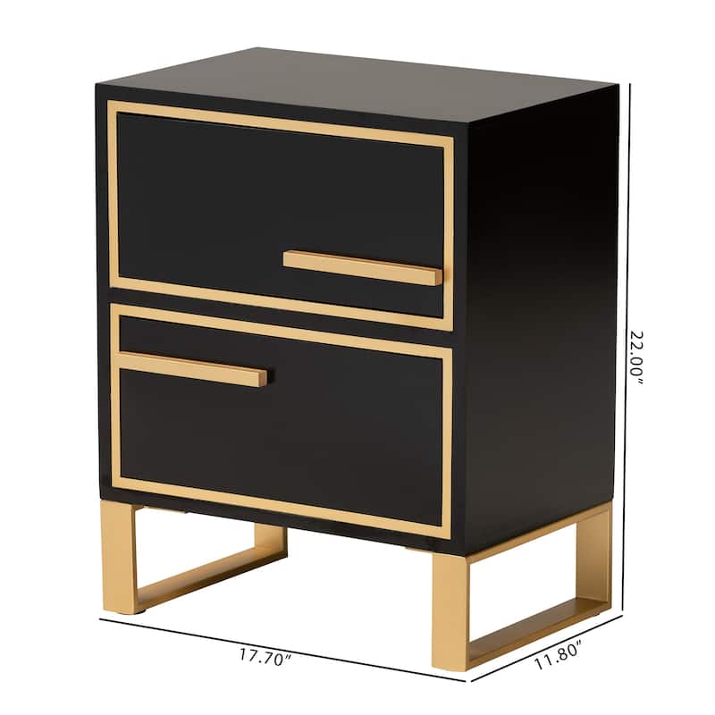 Baxton Studio Giolla Contemporary Glam and Luxe Black Finished Wood and Gold Metal 2-Drawer End Table