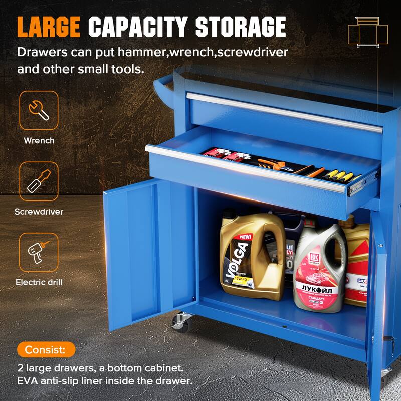 8-Drawer 2 in 1 Rolling Tool Chest Cabinet Garage Storage Toolbox with Detachable Top Tool Box and Universal Lockable Wheels