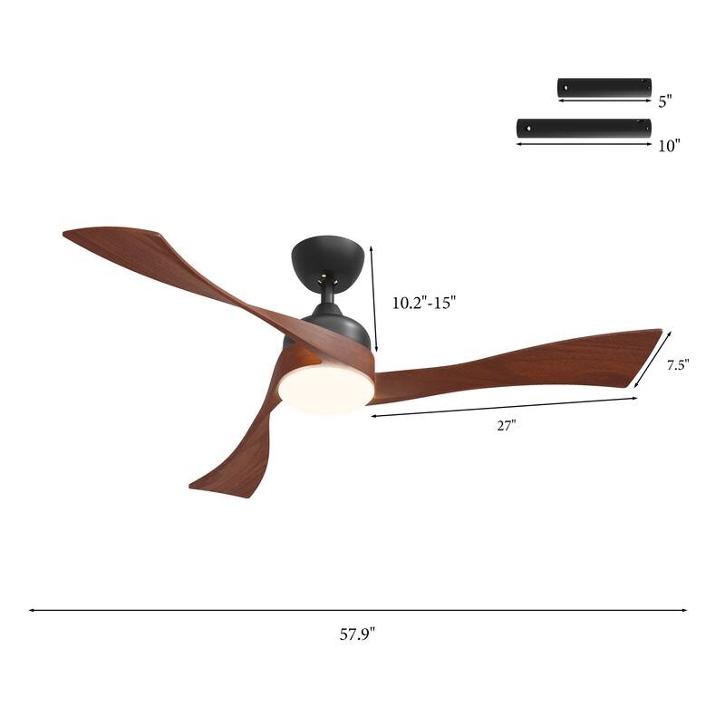 Ceiling Fan with Light, Solid Wood Blades Modern LED Ceiling Fan with Bluetooth App Control, Reversible Quiet Motor