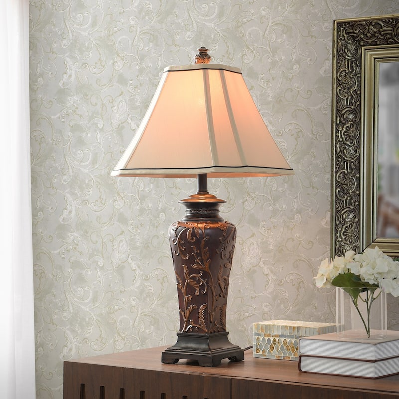 StyleCraft Zoey Crimson Table Lamp - Cream Fabric Shade