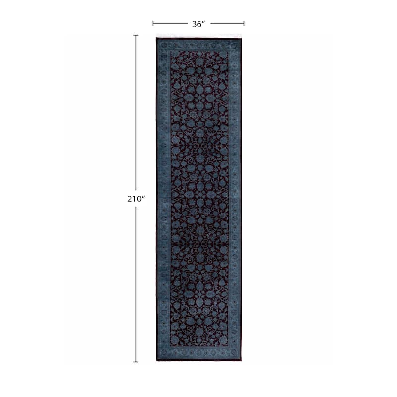 Overdyed One-of-a-Kind Hand-Knotted Runner Rug - Green - 3' 0" x 17' 6"