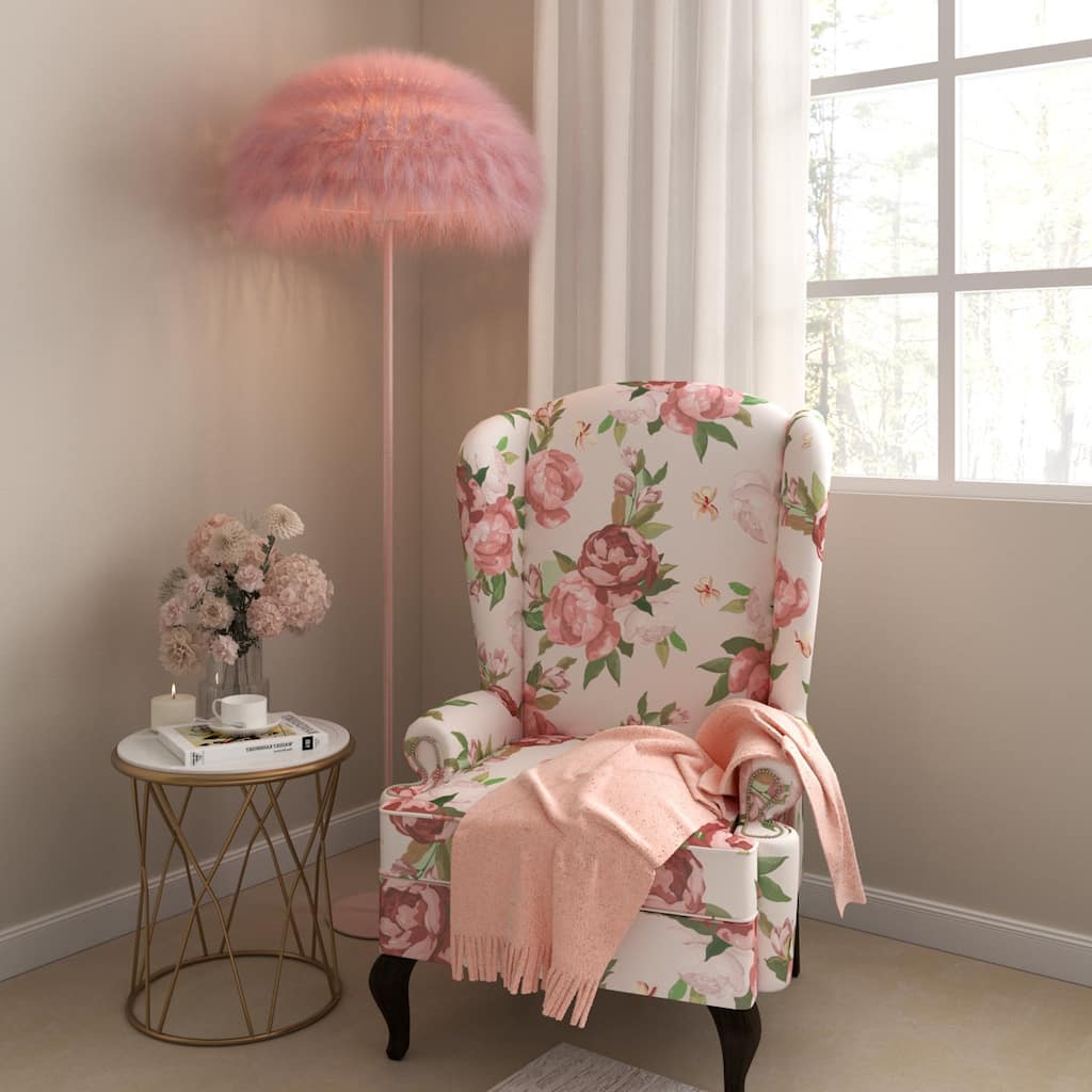 Acroma 63" Blush Pink Feather Floor Lamp with Dome Shade - 1-light