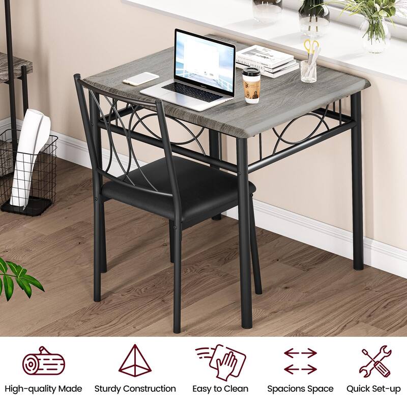 3-Piece Industrial Dining Set, Table with 2 Upholstered Chairs & Metal Legs, Space-Saving Breakfast Table Set