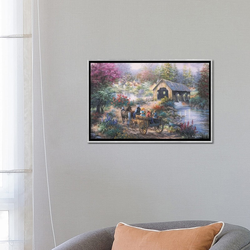 iCanvas "Merriment At Covered Bridge" by Nicky Boehme Framed