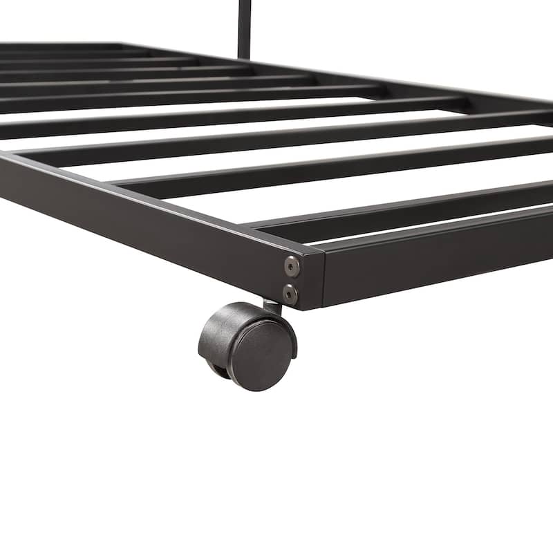 Metal Lounge Daybed Steel Platform Bed Frame with Pull-out Trundle Bed