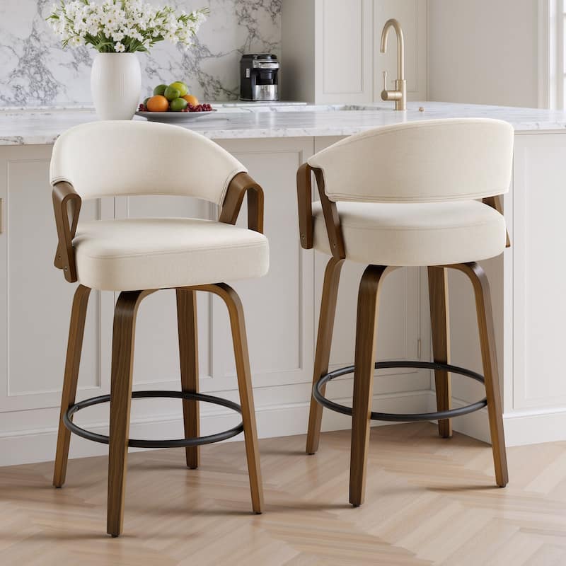 Mid-Century Upholstered Swivel Bar Stool/ Counter Stools with Curved Back - 37.5"H x 20.9"W x 19.9"D