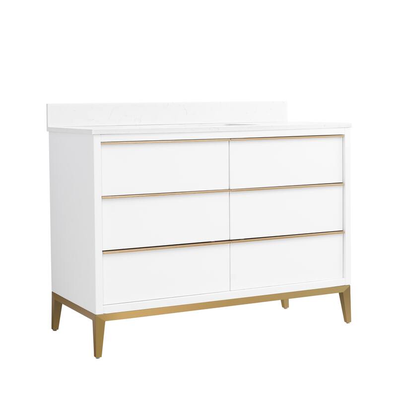 36"/48"/60" W Width Solid Wood Bathroom Vanity with Stain-resistant Carrera White Quartz Top and Sink