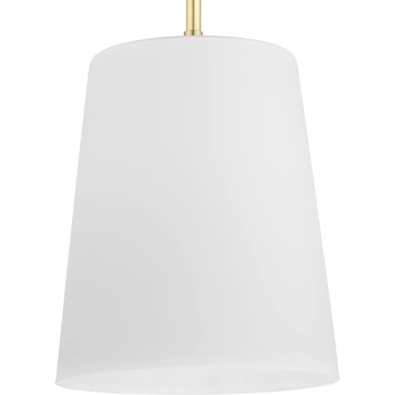 Clarion Collection One-Light Satin Brass Etched White Transitional Pendant - 9 in x 9 in x 11.37 in