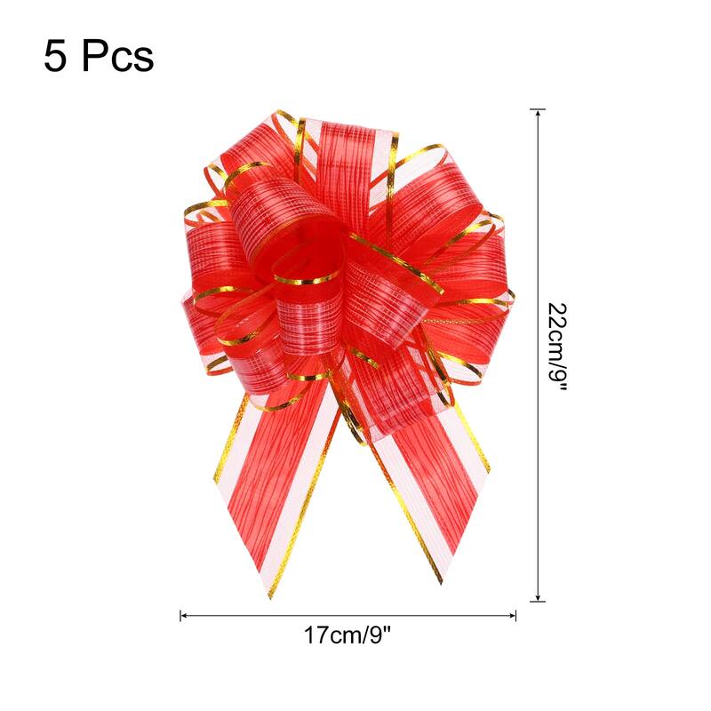 5pcs 7 Inch Large Pull Bow Gift Wrapping Bows Ribbon Organza Bows - Red - 7 Inch
