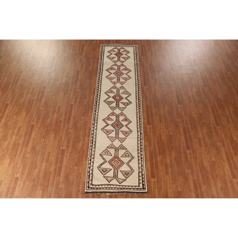 Natural Dye Anatolian Runner Rug Handmade Turkish Wool Carpet - 3'2"x 12'3"