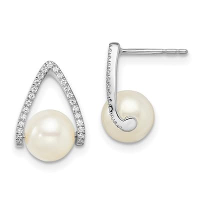 Curata 14k White Gold Polished Freshwater Cultured Pear Post Earrings - 13.6x9.35mm