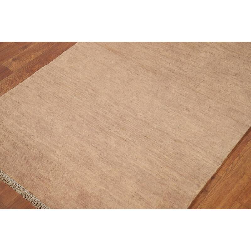 Gabbeh Modern Runner Rug Handmade Solid Brown Wool Carpet - 3'0"x 10'1"