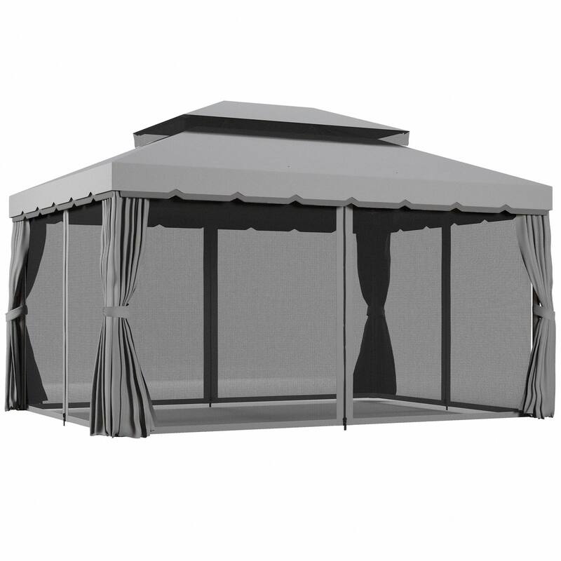 Outsunny 9.5' x 13 Patio Gazebo, Aluminum Frame for Outdoor, Gray
