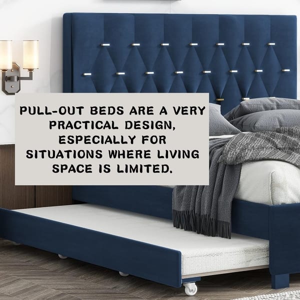 slide 2 of 35, Queen Platform Bed with Twin XL Trundle and Dual Storage Drawers Blue