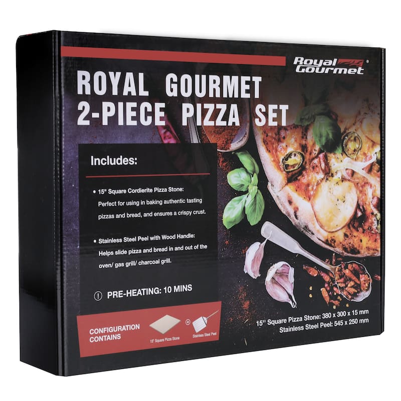 Royal Gourmet 2-Piece Pizza Set, 15-Inch Pizza Stone and Shovel
