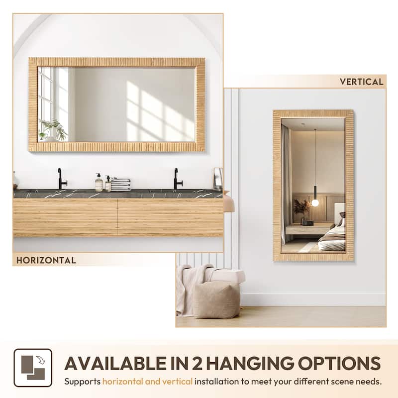 Osaka Rectangular Wood Framed Wall Bathroom Art Mirror