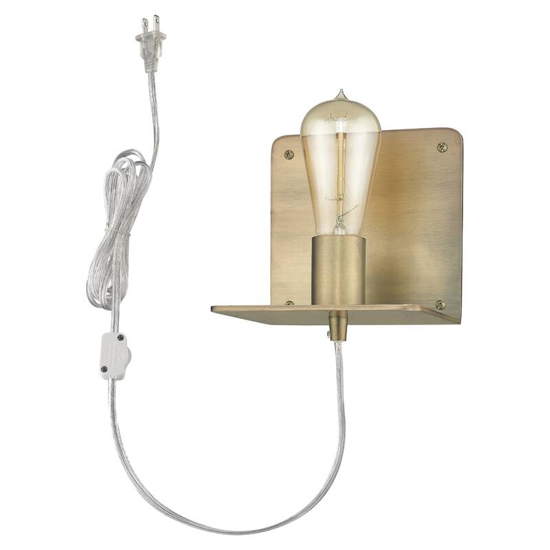 Modern Dull Gold Plug-In Wall Sconce with Shelf Steel Flush Mount Light Fixture LED Compatible - 6" H x 5" W x 5" D