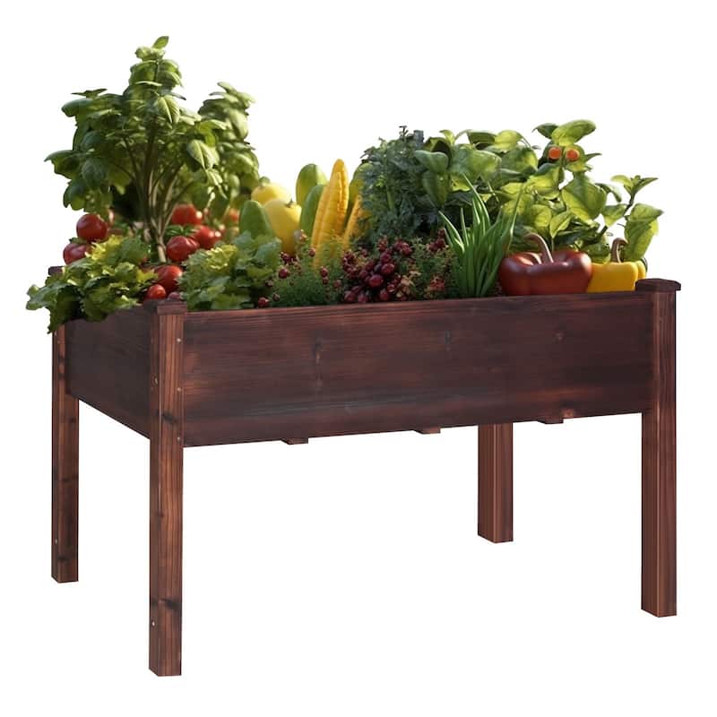 VEIKOUS Wood Raised Garden Bed Elevated Planter Box with Drainage Holes - 46.8''W x 22.4''D x 30.3''H - Rustic