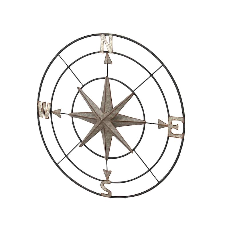 Metal Compass Indoor Outdoor Home Wall Decor with Distressed Copper Like Finish - Gray - Roche River Decor