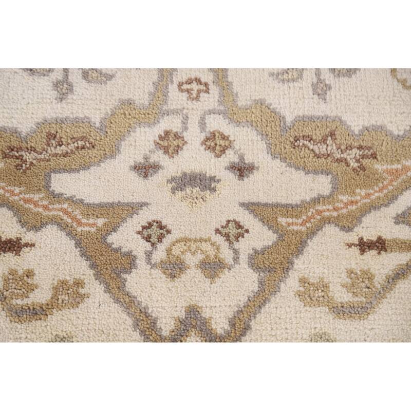 Floral Beige Oushak Oriental Runner Rug Handmade Wool Carpet - 2'7"x 7'10"