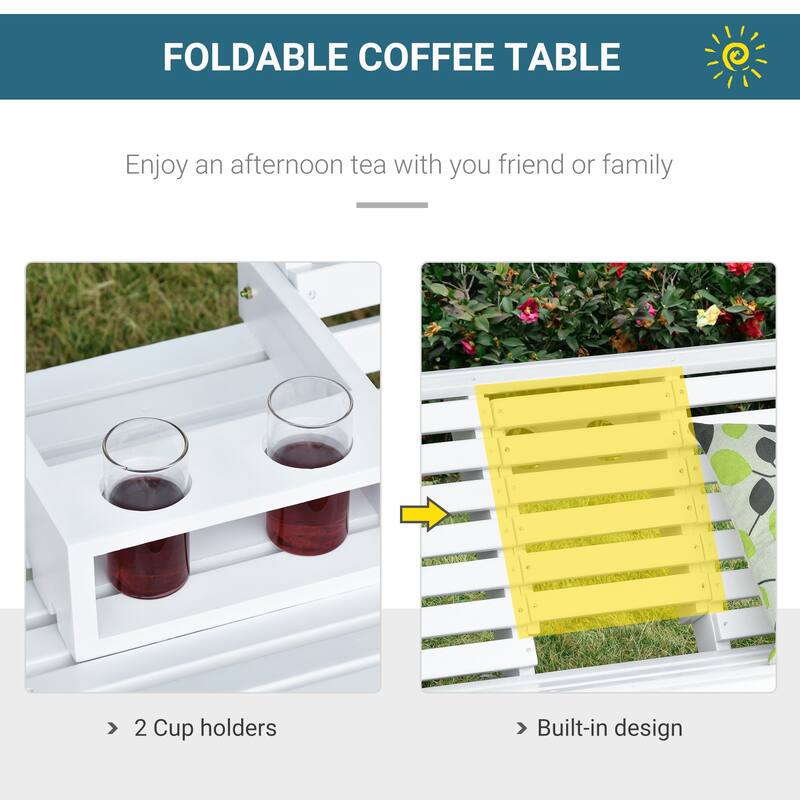 Outsunny 3-Seater Wooden Porch Swing Bench with Folding Coffee Table, Durable PU Coating, Chains Included - 59" x 29.5" x 20.75"