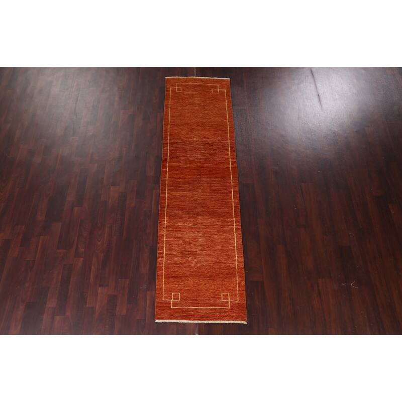 Bordered Gabbeh Kashkoli Oriental Wool Runner Rug Hand-knotted Carpet - 2'5" x 9'3"
