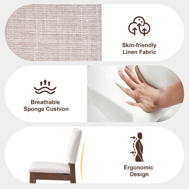 Roomfitters Dining Chairs Set of 2, Linen Upholstered Kitchen Chairs with Solid Wood Frame, Space Saving Dining Seating