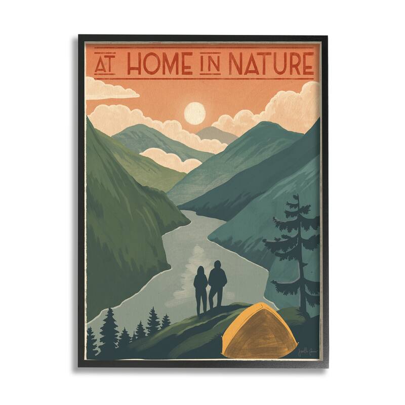 Stupell At Home In Nature Phrase Camping Tent Mountains Framed Wall Art - Green - 24 x 30 - Black