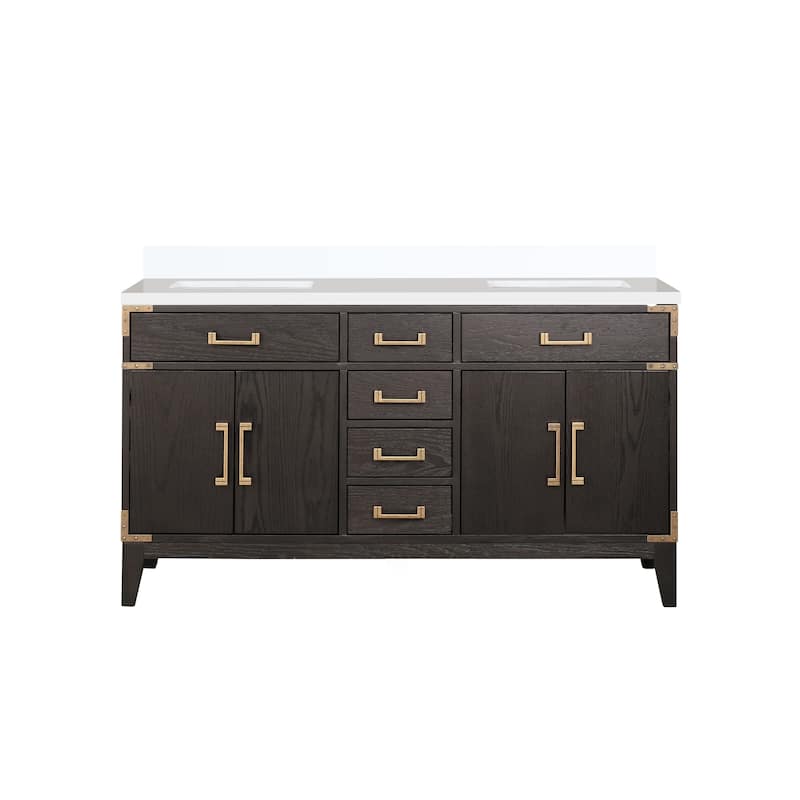 Laurel 60 in W x 22 in D Black Oak Double Bath Vanity and White Quartz Top