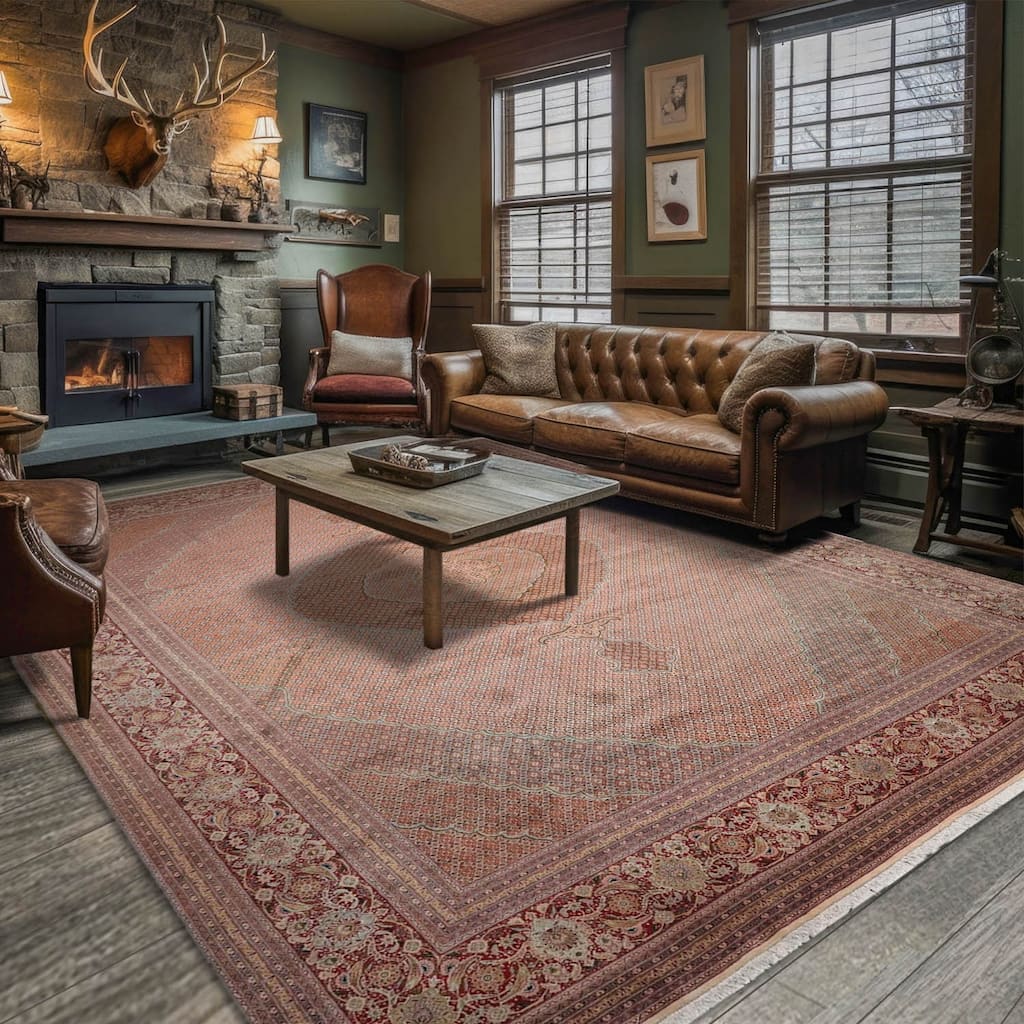 Hand Knotted Beige Persian Wool & Silk Traditional Oriental Area Rug - 13' 1'' x 20'